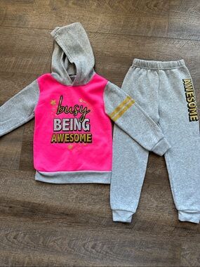 💕3/$20Gray & Pink 'Busy Being Awesome' Hoodie Set